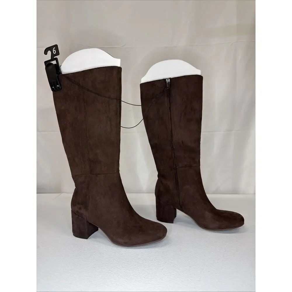 Time and Tru Women's Faux Suede Tall Block Heel Boots Chocolate Brown Size 6